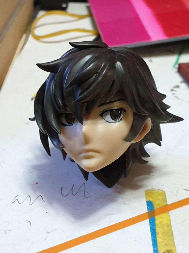 Setsuna F Seiei's head finished with hair gaps filled and detailed.